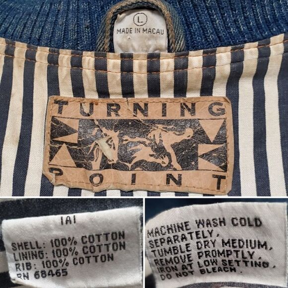 Vintage Kenworth Truck Two Tone Denim Railroad Striped Liner Varsity Bomber Coat - Picture 6 of 9